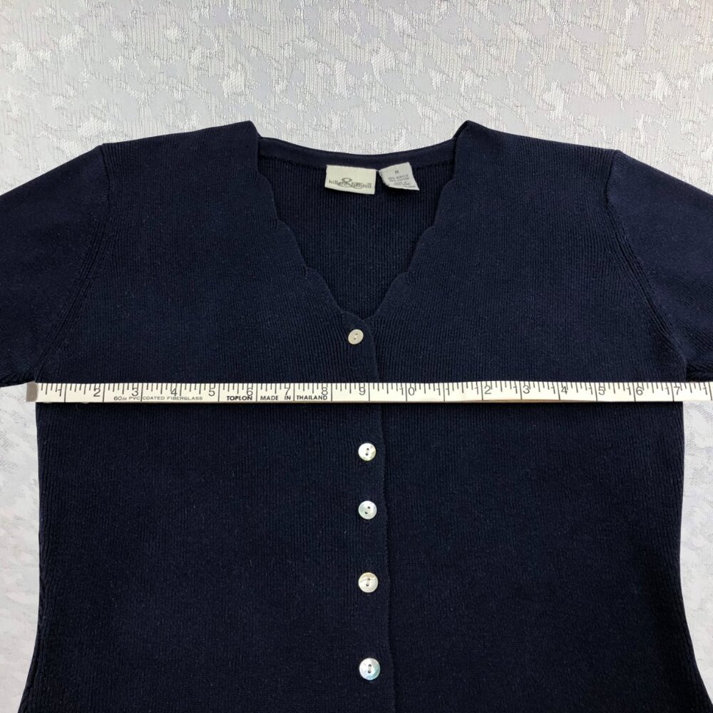 Hillard & Hanson Dark Blue Scalloped V-Neck Short Sleeve Cardigan Sweater Size M - Picture 8 of 10